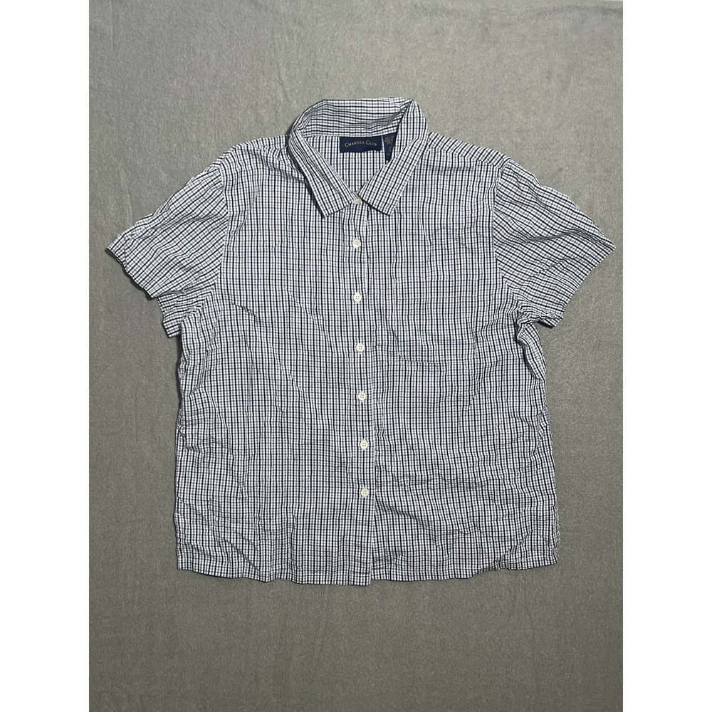 Charter Club Men's Casual Button-Down Shirt Short Sleeve Plaid Size‎ 12 Cotton